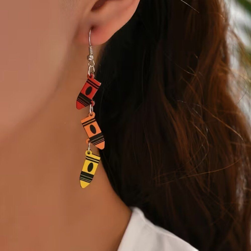 Rainbow Crayon Dangle Earrings Art Teacher Back to School Statement Artist Gift